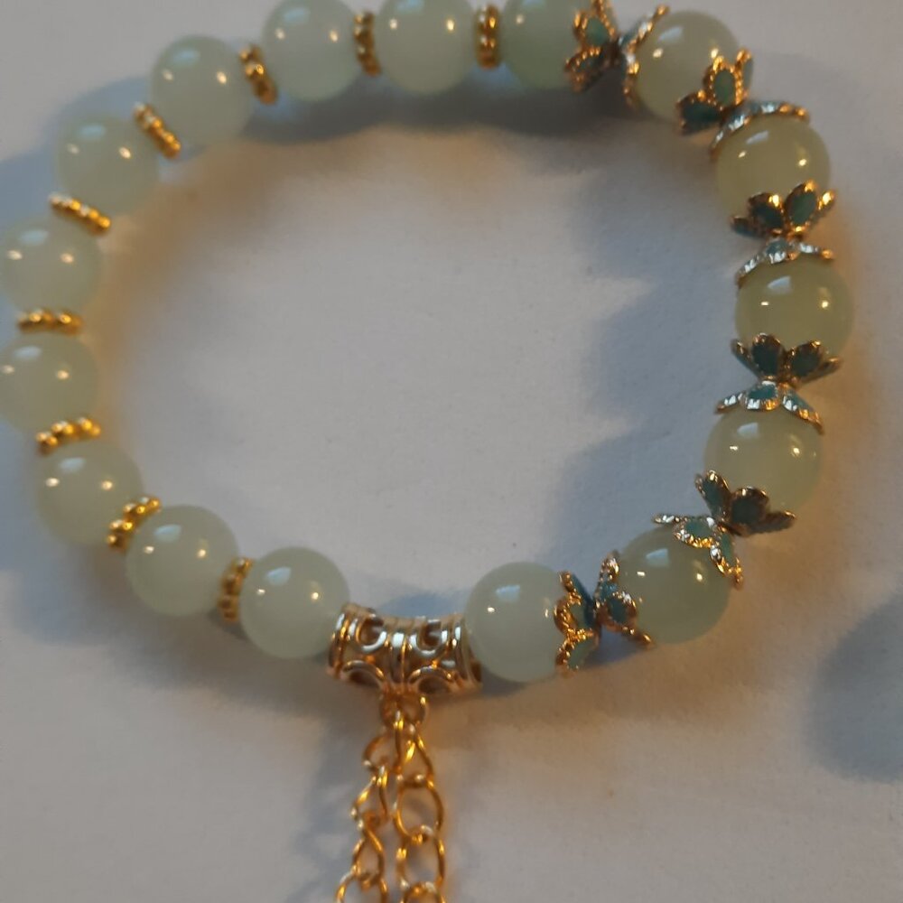 Brand New Gorgeous Cat Eye Beads, Metal Spacers Bracelet With Matching Earrings - Picture 3 of 3